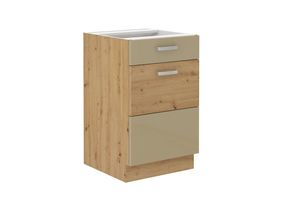 4260304597521 - Unterschrank 50 Eiche Artisan Cappuccino Glanz Küchenzeile Vollauszug Soft-Close