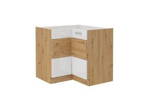 4260304596692 - Eckunterschrank 90x90 cm Eiche Artisan + Weiss Hochglanz Küchenzeile Küchenblock