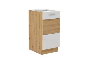 4260304596685 - Unterschrank 40 cm Eiche Artisan + Weiß Hochglanz Küchenzeile Küchenblock Küche