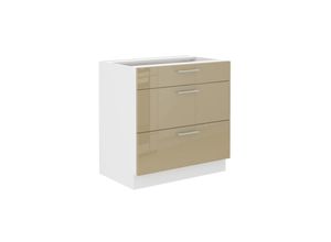 4262354974888 - Unterschrank 80 Lara Cappuccino Hochglanz Küchenzeile Küchenblock Soft-Close