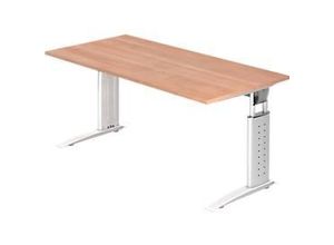 4032062140918 - Schreibtisch TARVIS C-Fuß Quadrat B 1600 mm Gestell weiß höhenverstellbar Nussbaum-Dekor