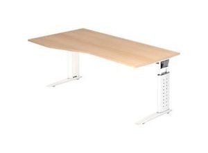 4032062164679 - Schreibtisch TARVIS Freiform B 1800 x T 800 1000 x H 680-820 mm Gestell weiß Eiche-Dekor