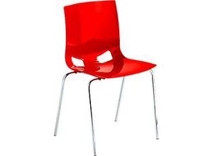 5900978080965 - Bistrostuhl FONDO 4-Bein-Kunststoffstuhl Gestell verchromt bis 6 Stühle stapelbar rot
