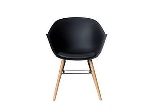 3660141230215 - Schalenstuhl Kunststoff mit Holzbeinen Sitzkissen desinfektionsmittelbeständig schwarz 2er-Set
