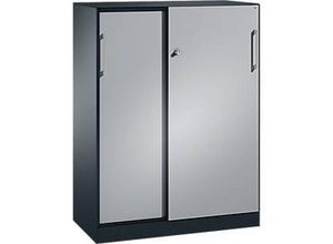 4060061313712 - C+P Schiebetürenschrank Asisto H1310xB1000xT435mm Korpus Schwarzgrau Fronten Weißaluminium Anzahl Fächer 2