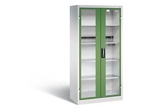 4064615955601 - C+P Akkuladeschrank Basic mit Sichtfenster aus Acrylglas H 1950 x B 930 x T 500 mm Lichtgrau Resedagrün 4064615955601 - C+P Akkuladeschrank Basic mit Sichtfenster aus Acrylglas H 1950 x B 930 x T 500 mm Lichtgrau Resedagrün