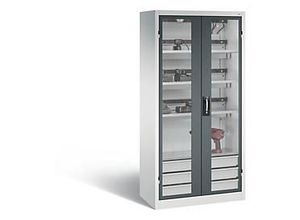 4065714171121 - C+P Akkuladeschrank Comfort mit Sichtfenster aus Acrylglas H 1950 x B 930 x T 500 mm Lichtgrau Anthrazit 4065714171121 - C+P Akkuladeschrank Comfort mit Sichtfenster aus Acrylglas H 1950 x B 930 x T 500 mm Lichtgrau Anthrazit