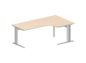 4250510936665 - Pure Winkelschreibtisch PLANOVA BASIC 90° Winkel rechts C-Fuß B 2000 x T 1200 800 x H 717 mm Ahorn weißalu + Kabelkanal