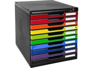 9002493424746 - Schubladenbox MODULO Format A4+ 10 abschließbare Schübe geschlossen Griffmulde & Etikettenhalter 2 Schlüssel Blauer Engel Kunststoff harlekin