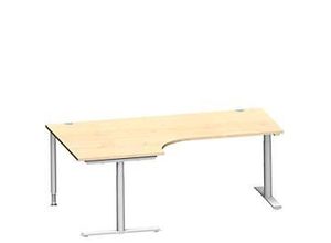 4250510881453 - Genius Winkelschreibtisch MODENA FLEX 90° Ansatz links T-Fuß-Rundrohr B 2000 mm ahorn weiß