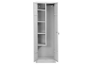 4260090175804 - Putzmittelschrank B 600 mm 4 Böden verkürzte Mitteltrennwand abschließbar lichtgrau RAL 7035 lichtgrau RAL 7035 4260090175804 - Putzmittelschrank B 600 mm 4 Böden verkürzte Mitteltrennwand abschließbar lichtgrau RAL 7035 lichtgrau RAL 7035