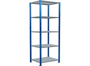4004514283504 - Schulte Lagertechnik Fachbodenregal Stecksystem MultiPlus250 Grundregal 5 Fachböden Kreuzstrebe B 750 x T 600 x H 2000 mm Enzianblau RAL 5010
