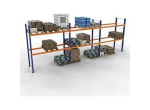 4058255107834 - Schulte Lagertechnik Palettenregal Grundregal B 8444 x T 1100 x H 3000 mm 3 Ebenen Palettengewicht bis 1000 kg Feldlast 7070 kg blau orange