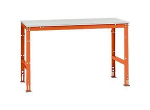 4045916070095 - AU40512001 Arbeits-Grundtisch UNIVERSAL Standard mit Melaminplatte BxTxH = 1500 x 800 x 760-870 mm Rotorange (RAL 2001)