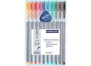 4007817334010 - STAEDTLER Fineliner triplus farbig sortiert 10er Etui Strichstärke 03 mm dreieckig DRY SAFE Schaft silber - (334 SB10)