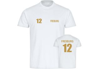 4068859507602 - multifanshop Kinder T-Shirt - Freiburg - Trikot Nummer 12 gold - Druck gold metallic - Kind