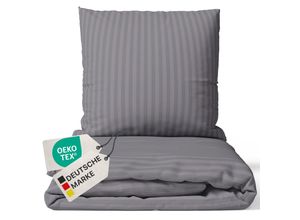 4255636629262 - NYVI Bettwäsche Set DreamScience Mikrofaser Damast - Atmungsaktiv & Weich - Mit Reißverschluss Farbegrau Größe200x200 + 2x 80x80 cm