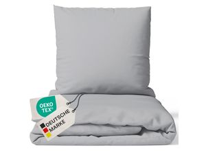 4255636629644 - NYVI Bettwäsche Set DreamScience Renforcé Uni - Atmungsaktiv & Weich - 100% Baumwolle - Mit Reißverschluss Größe155x220 + 80x80 cm Farbesilber