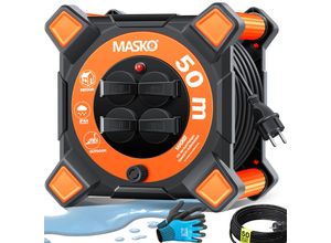 4255598361064 - MASKO® Kabeltrommel Verlängerungskabel mit Schutzkontaktsteckdosen & Wickelgriff Outdoor Kabelaufroller Thermoschutz Gerätetrommel IP44 1000W ~ 3000W inkl Tragegriff und Montagehandschuhe
