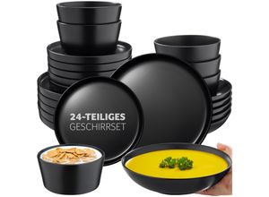4061173261311 - tectake® Geschirrset Una - 24-teilig - Steingut 6 Personen - Stilvoll langlebig und ideal für den täglichen Gebrauch oder festliche Anlässe - Große und kleine Teller Schüsseln Teller - mattschwarz