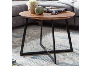 4251757708305 - Couchtisch 60x60x45 cm Sheesham Massivholz   Metall Sofatisch Rund Design Wohnzimmertisch Kaffeetisch Massiv Kleiner Tisch Beistelltisch