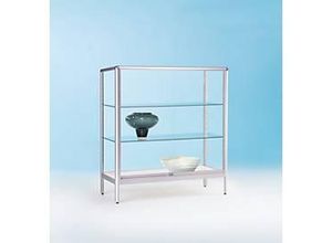 4260222862480 - Standvitrine BST halbhoch Brandschutzklasse B1 3 Fächer abschließbare Schiebetüren B 480 x T 500 x H 1020 mm Aluminium Glas silber