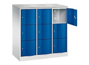 4064615330729 - Schließfachschrank Resisto 3 Abteile 9 Fächer B 1148 x T 540 x H 1255 mm Lichtgrau Enzianblau