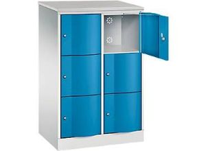 4064615391010 - Schließfachschrank Resisto 2 Abteile 6 Fächer B 772 x T 540 x H 1255 mm Lichtgrau Enzianblau