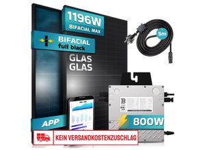 4255656231216 - SUNNIVA® 920W Balkonkraftwerk BIFAZIAL FULLBLACK komplett Steckdose Beny 800 Watt Wechselrichter PV Solaranlage Komplettset 2x 460W N-Type Glas-Glas Bifacial Solarmodule 5m Kabel & 4x 1m Solarkabel