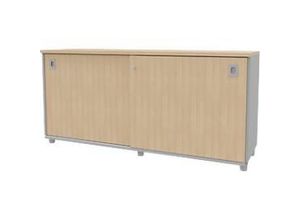 8029466046522 - Schiebetürenschrank ARLON OFFICE 2 Fächer abschließbar Muschelgriffe B 1600 x T 450 x H 730 mm Eiche-Dekor