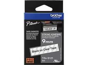 4977766693295 - P-touch Schriftband TZe-S121 9mm x 8m schwarz farblos laminiert stark selbstklebend 4977766693295 Brother