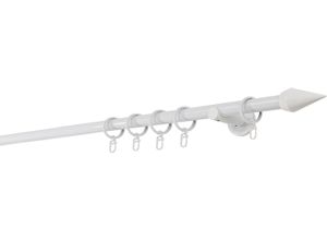 4066866110846 - Ondeco - Gardinenstange auf Maß 20mm Kegel 1-lauf Vorhangstange Wandträger 65cm Stilgarnitur mit Ringen für Vorhänge - Weiß - 400cm
