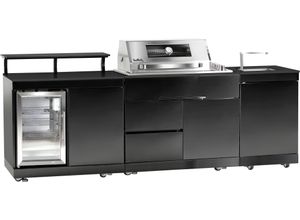 4033886160458 - Outdoor-Küche BUSCHBECK Brighton schwarz (küche schwarz front schwarz korpus schwarz arbeitsplatte schwarz) B270cm H120cm T92cm Komplettküchen-Sets Edelstahl schwarze Marmor-Arbeitsplatte BxTxH 270x92x120 cm