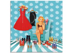 4057738071068 - Glasbild ARTLAND Ich habe nichts zum anziehen Bilder Gr B H 50 cm x 50 cm Glasbild Mode quadratisch 1 St bunt Bild Glasbild Glasbilder Bilder in verschiedenen Größen