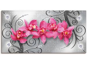 4062144593929 - Wandbild ARTLAND rosa Orchideen auf Ornamenten Bilder Gr B H 40 cm x 20 cm Leinwandbild Blumenbilder Querformat 1 St pink Kunstdrucke als Alubild Leinwandbild Wandaufkleber oder Poster in versch Größen