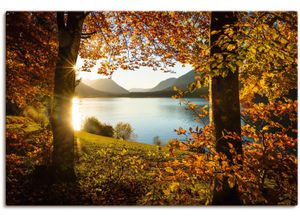 4062144755723 - Wandbild ARTLAND Herbst am Sylvensteinsee Bilder Gr B H 90 cm x 60 cm Leinwandbild Gewässer Querformat 1 St orange Kunstdrucke als Alubild Leinwandbild Wandaufkleber oder Poster in versch Größen