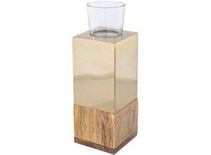 4064118142065 - Teelichthalter CREATIV HOME Kerzenhalter Tower beige (champagnerfarben) B8cm H23cm T8cm Holz Edelstahl Glas Kerzenhalter aus Holz Edelstahl und Glas