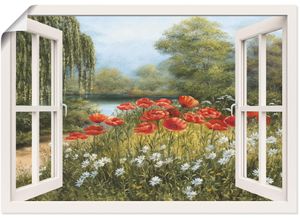 4059745627245 - Wandbild ARTLAND Fensterblick Mohnwiese Bilder Gr B H 70 cm x 50 cm Poster Fensterblick 1 St grün Bild Poster Bilder als Leinwandbild Wandaufkleber oder in versch Größen