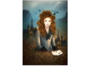 4062144763469 - Wandbild ARTLAND Abendlektüre Bilder Gr B H 50 cm x 70 cm Alu-Dibond-Druck Dark Fantasy Hochformat 1 St braun Kunstdrucke als Alubild Leinwandbild Wandaufkleber oder Poster in versch Größen