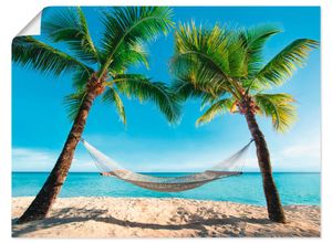 4057738317289 - Wandbild ARTLAND Palmenstrand Karibik mit Hängematte Bilder Gr B H 40 cm x 30 cm Poster Amerika Querformat 1 St blau Bild Leinwandbild Kunstdrucke Bilder als Alubild Leinwandbild Wandaufkleber oder Poster in versch Größen