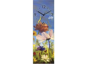 4062144604205 - Wanduhr ARTLAND Glasuhr Wildblumenwiese Wanduhren Gr B H T 20 cm x 60 cm x 18 cm Quarzuhr bunt Wanduhren wahlweise mit Quarz- oder Funhuhrwerk lautlos ohne Tickgeräusche