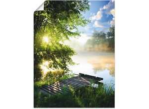 4059745780582 - Wandbild ARTLAND Angelsteg am Morgen Bilder Gr B H 60 cm x 80 cm Poster Gewässer 1 St grün Bild Metallbild Metallbilder Bilder als Alubild Leinwandbild Wandaufkleber oder Poster in versch Größen