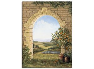 4055327156097 - Wandbild ARTLAND Orangenbaum vor dem Torbogen Bilder Gr B H 60 cm x 80 cm Leinwandbild Fensterblick 1 St braun Bild Poster Bilder als Alubild Leinwandbild Wandaufkleber oder in versch Größen