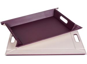 5020057318113 - Tablett FREEFORM DUO 2-farbiges Wendetablett Tablett und Tisch-Set in einem wendbar lila (pflaume elfenbeinfarben) B41cm H08cm L55cm Kunstleder Tabletts mit Doppelfunktion pflegeleicht und kann platzsparend verstaut werden