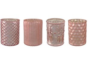 4064118115281 - Windlicht CREATIV DECO Kerzenhalter Gr H 1000 cm rosa Kerzenhalter mit unterschiedlich strukturierten Oberflächen 4er Set H ca 10 cm