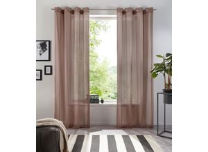 6941446605982 - Gardine MY HOME XANA mit Ösen Kräuselband oder Schlaufen Gr 2 grau (taupe) B140cm H175cm Voile Polyester Gardinen Bestseller einfarbig 1 bzw 2 Schals pflegeleicht Schal