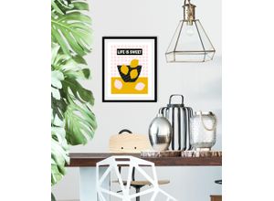 4067437334388 - Bild QUEENCE Life is sweet gelb (farbe rahmen schwarz farbe bild(er) gelb) B30cm H40cm Acrylglas Papier Holz Bilder gerahmt