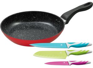 4019256023219 - KING Bratpfanne Aluminium (Set 4-tlg 1 Pfanne 3 Messer) Ø 28 cm formstabiler Thermoboden Induktion Keramikbeschichtung rot 4019256023219 - KING Bratpfanne Aluminium (Set 4-tlg 1 Pfanne 3 Messer) Ø 28 cm formstabiler Thermoboden Induktion Keramikbeschichtung rot