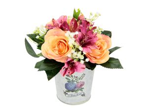 4019844697525 - Kunstpflanze IGEA Gesteck Rosen in Zinktopf Kunstpflanzen Gr B H 25 cm x 19 cm 1 St rosa Kunstpflanze Künstliche Zimmerpflanzen Kunstpflanzen