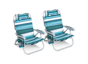 4250902904050 - HOMECALL Klappstuhl Strandstuhl Leicht 5-fach verstellbare Rückenlehne bis 136KG Aluminiumrahmen eine große isolierte Kühltasche Aufbewahrungstasche 2 St-Klassisch Gestreift